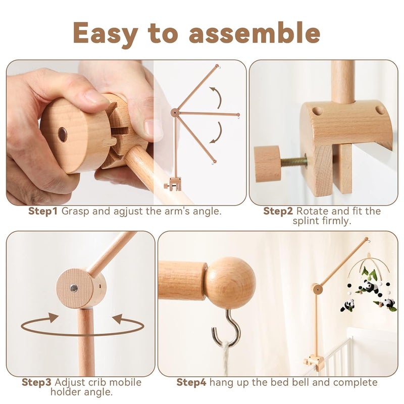 Etucdose Wooden Crib Mobile Arm | Baby Crib Mobile Arm Wooden Holder | Rotatable Adjustable Anti Slip Attachment Clamp for Sturdy Mobile Hanger (Only Arm) - Image 4